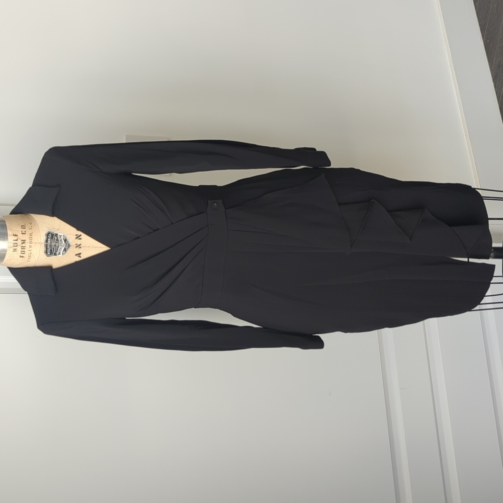 Badgley Mischka black crepe long sleeve dress